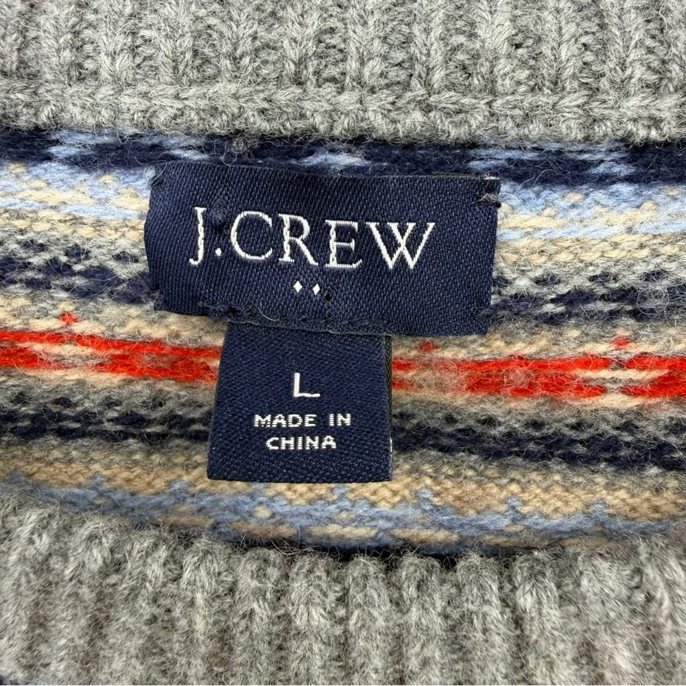 J. Crew Fair Isle Icelandic Sweater Lambswool Blend Gray Multi Size L